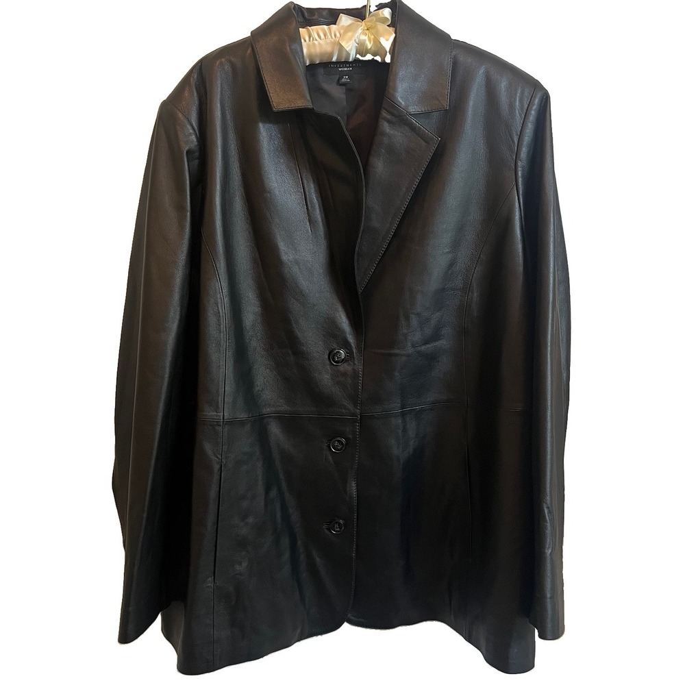 Investments Woman Black Genuine Lamb Leather Jacket 2XL Lined Pockets ButtonSoft